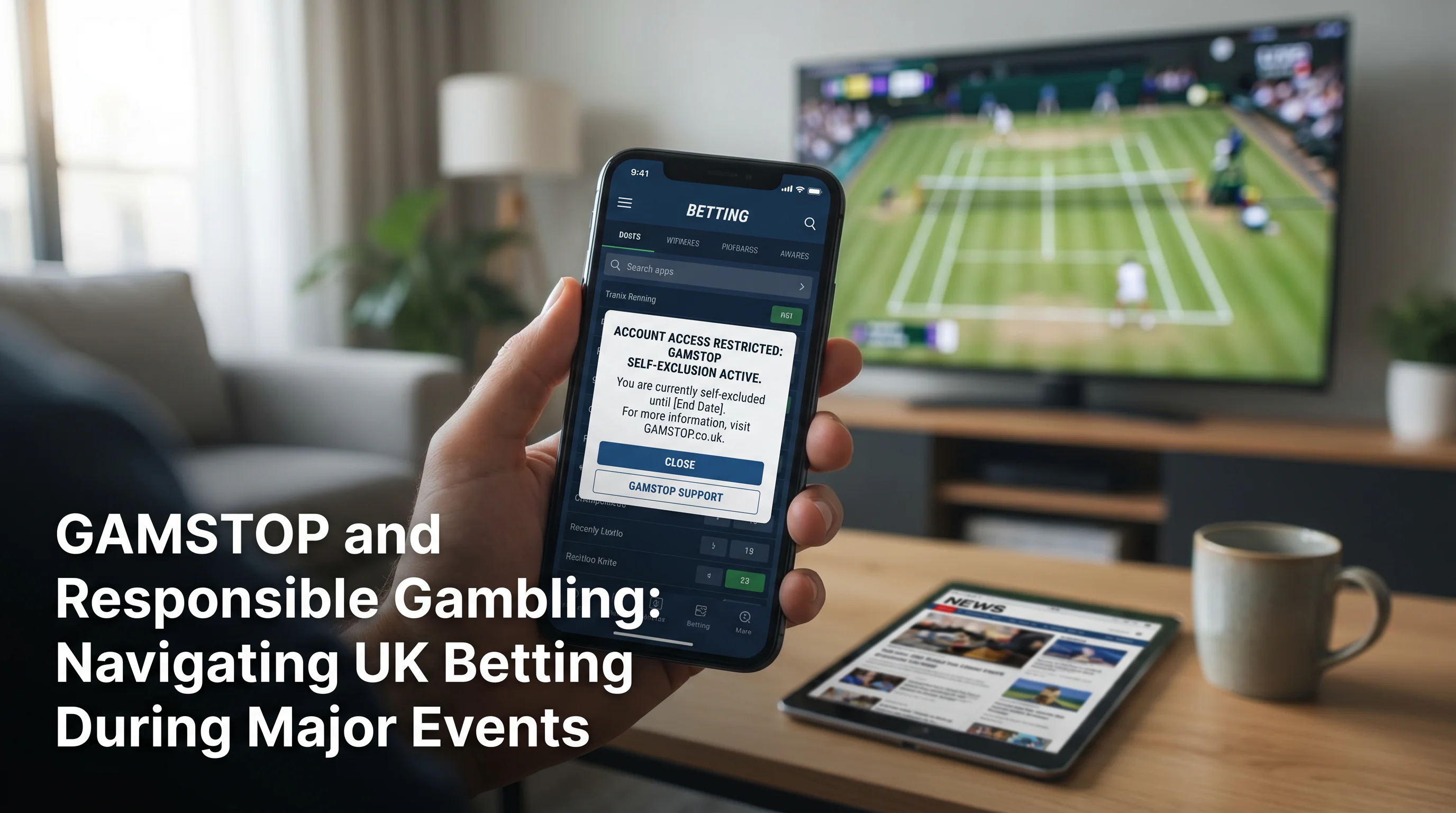 Mobile screen showing betting account access blocked by GAMSTOP during Wimbledon