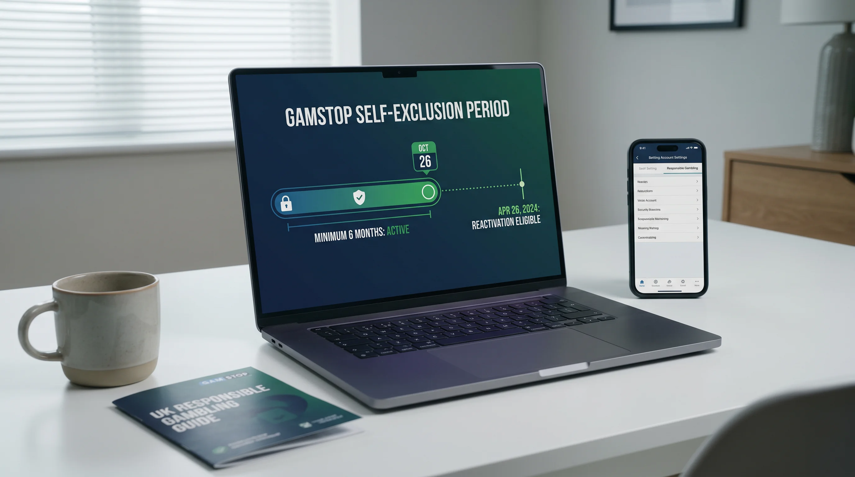 Calendar showing GAMSTOP minimum exclusion period and reactivation timeline
