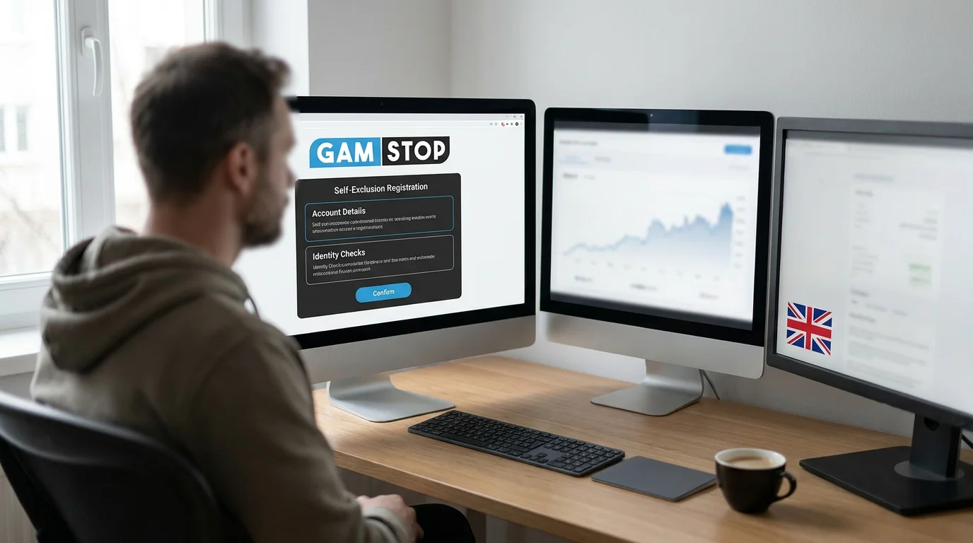 GAMSTOP self-exclusion registration screen on desktop for UK betting account holders
