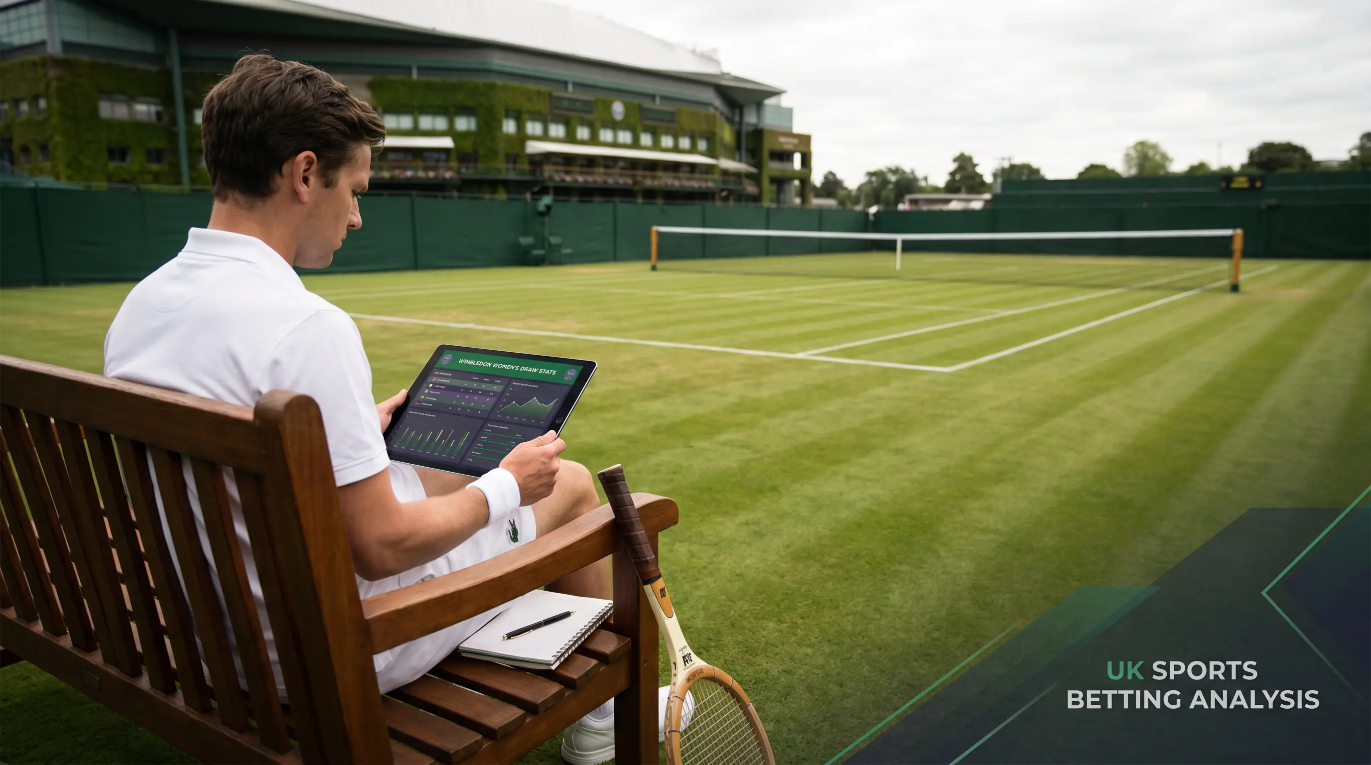 Tennis analyst reviewing grass-court serve and return statistics for Wimbledon women's draw