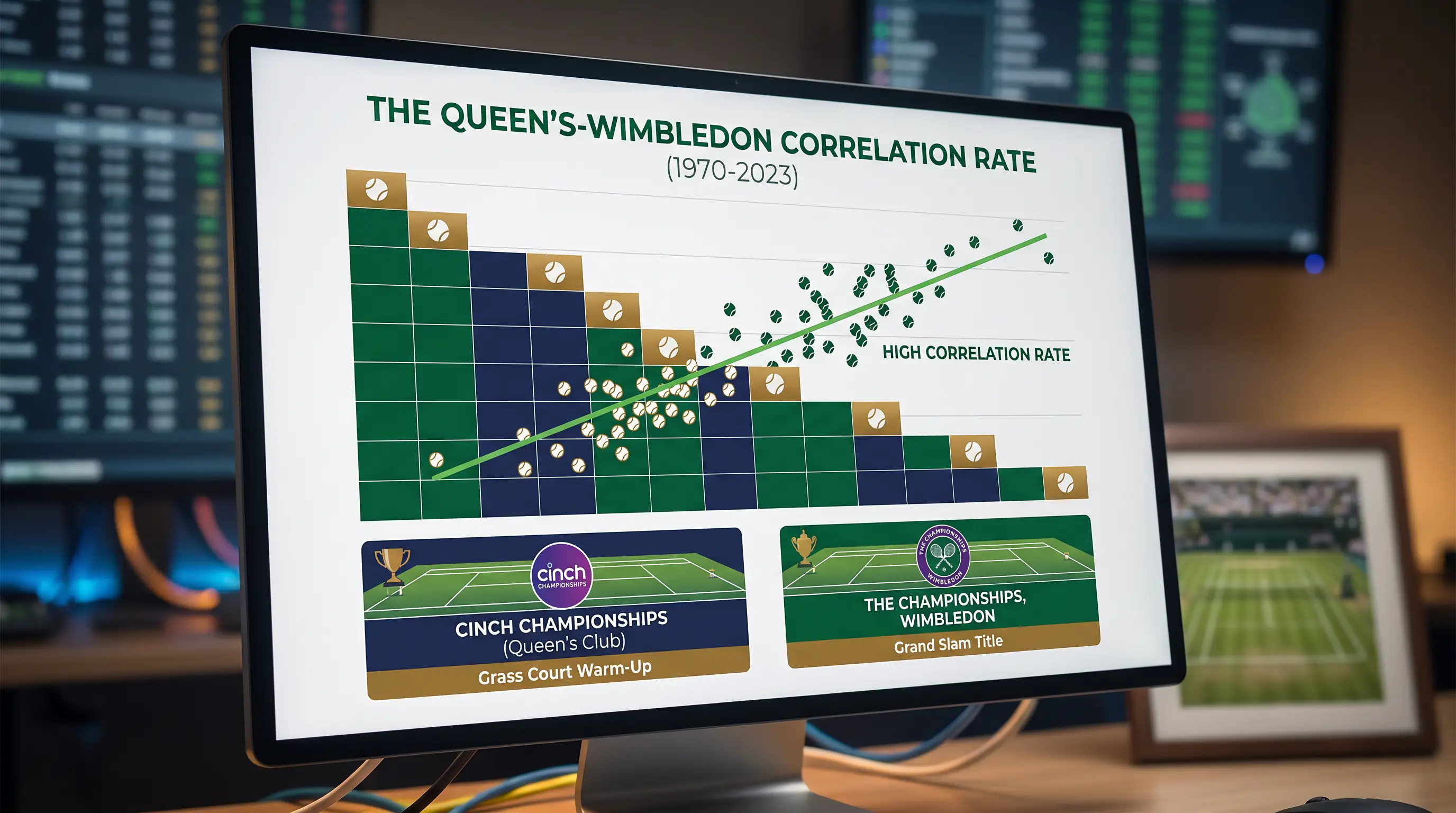 Statistical chart showing correlation rate between Queen's Club winners and Wimbledon titles