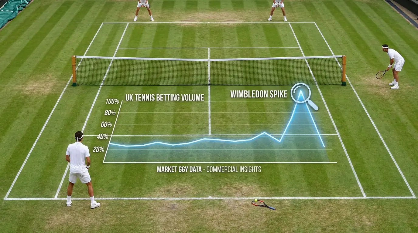Line graph showing UK tennis betting volume with Wimbledon seasonal spike