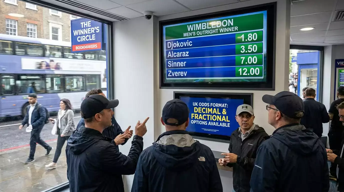 UK bookmaker odds screen showing decimal format for Wimbledon outright market