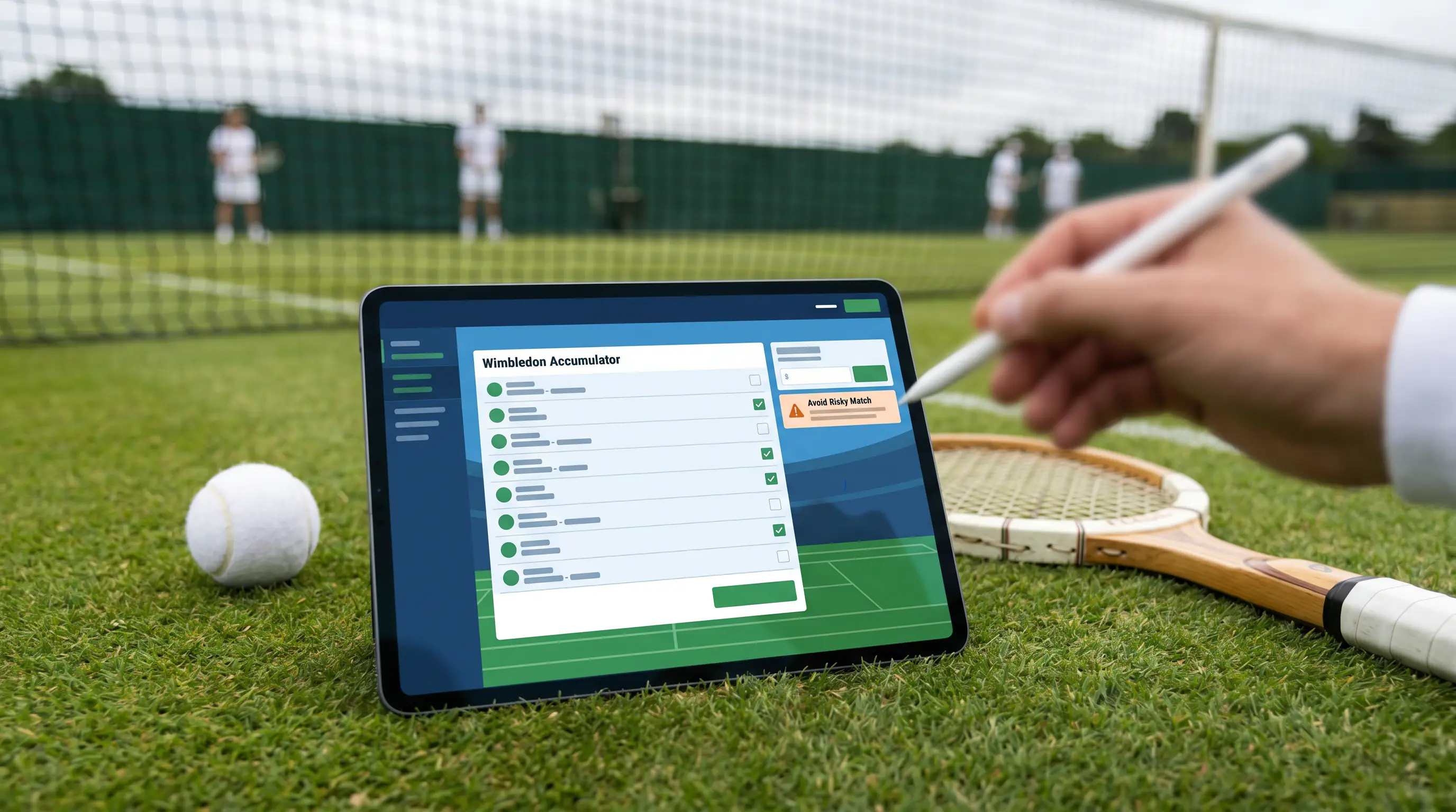 Wimbledon betting slip showing accumulator leg selection process avoiding risky matches