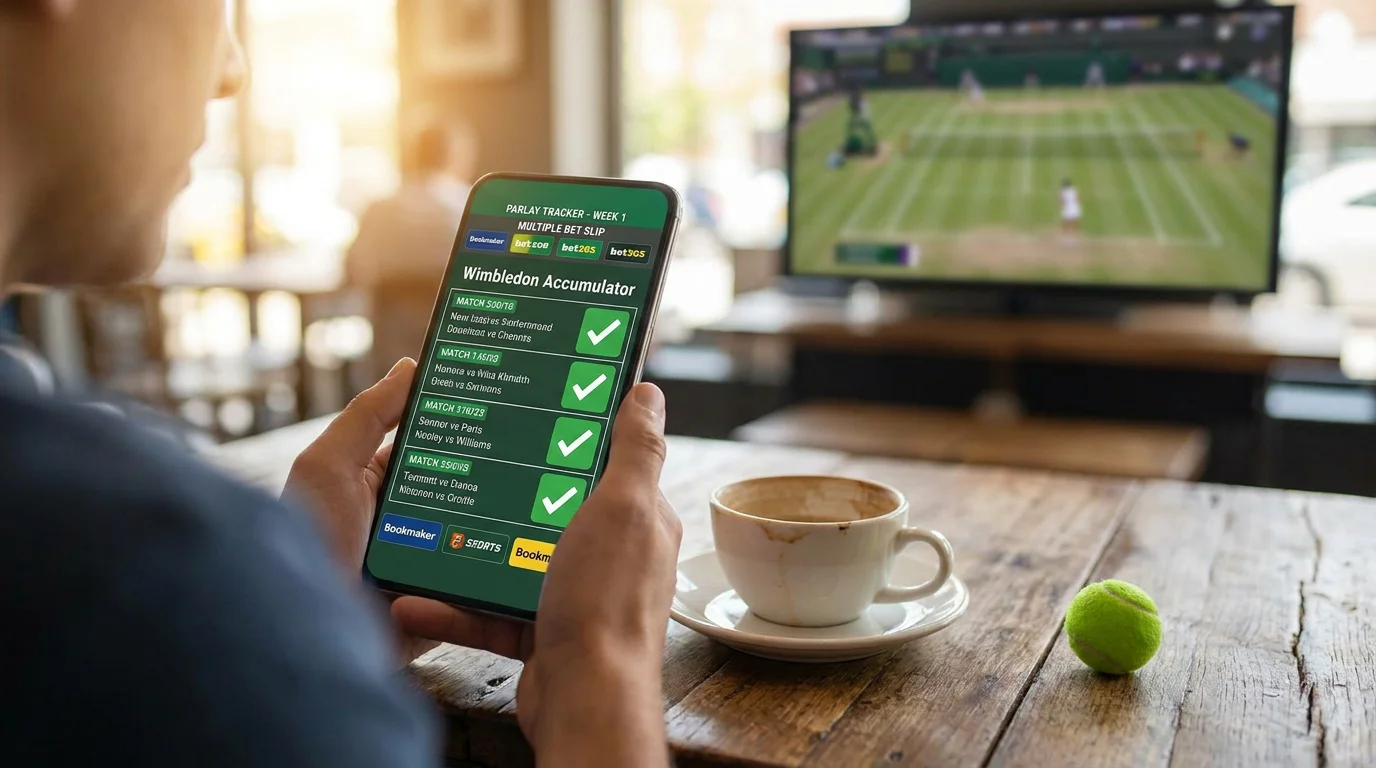Punter tracking a multi-day Wimbledon accumulator on mobile app through the fortnight