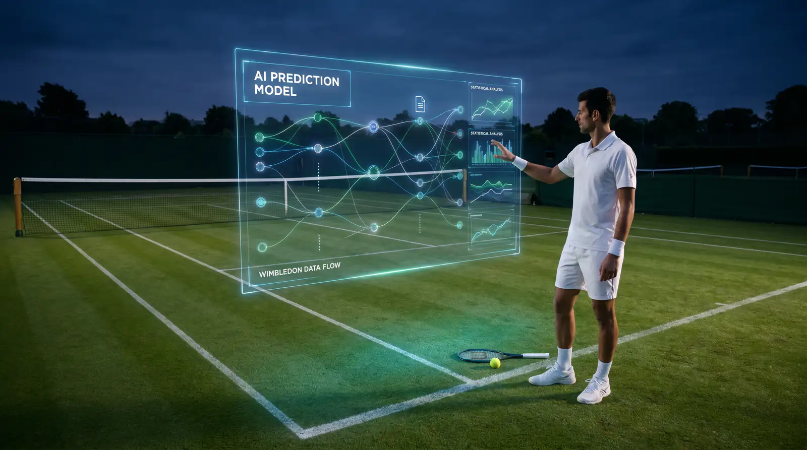 Clean diagram showing how AI Wimbledon prediction model processes tennis match data