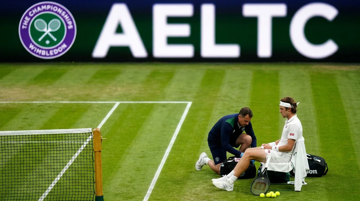 Tennis player receiving medical treatment during match illustrating withdrawal risk