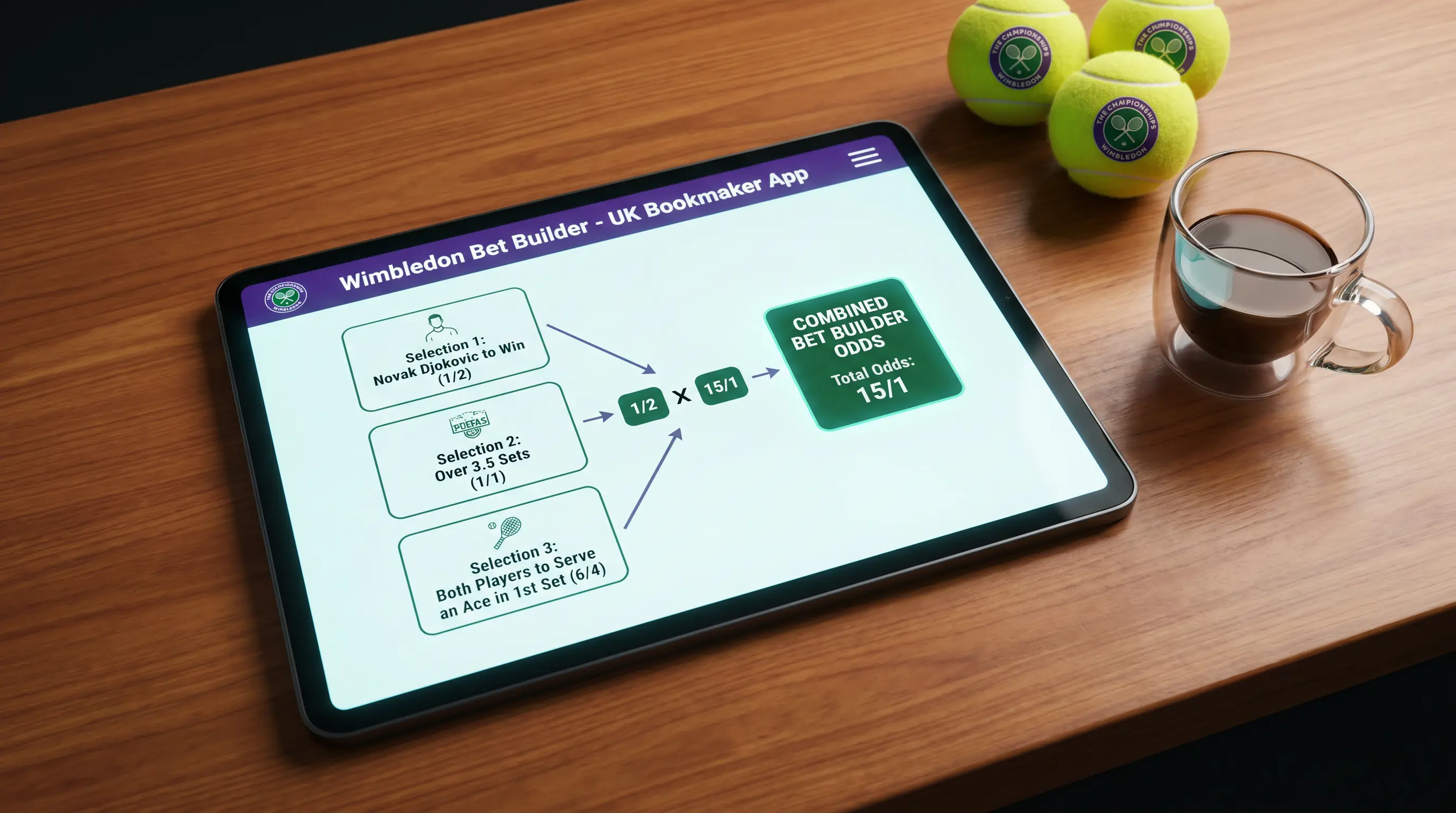 Clean table showing Wimbledon Bet Builder combined odds calculation step by step