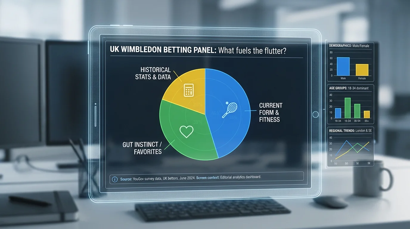 Pie chart showing what drives UK Wimbledon betting decisions — form, gut or stats