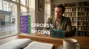 UK punter reviewing Wimbledon betting decisions with statistical data on screen
