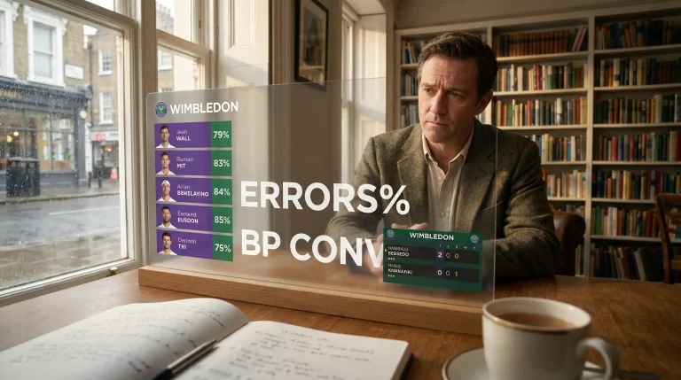 UK punter reviewing Wimbledon betting decisions with statistical data on screen
