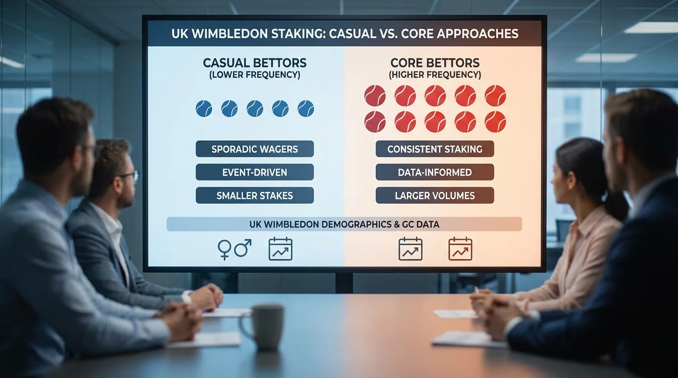 Comparison chart showing how casual and core UK Wimbledon bettors approach staking
