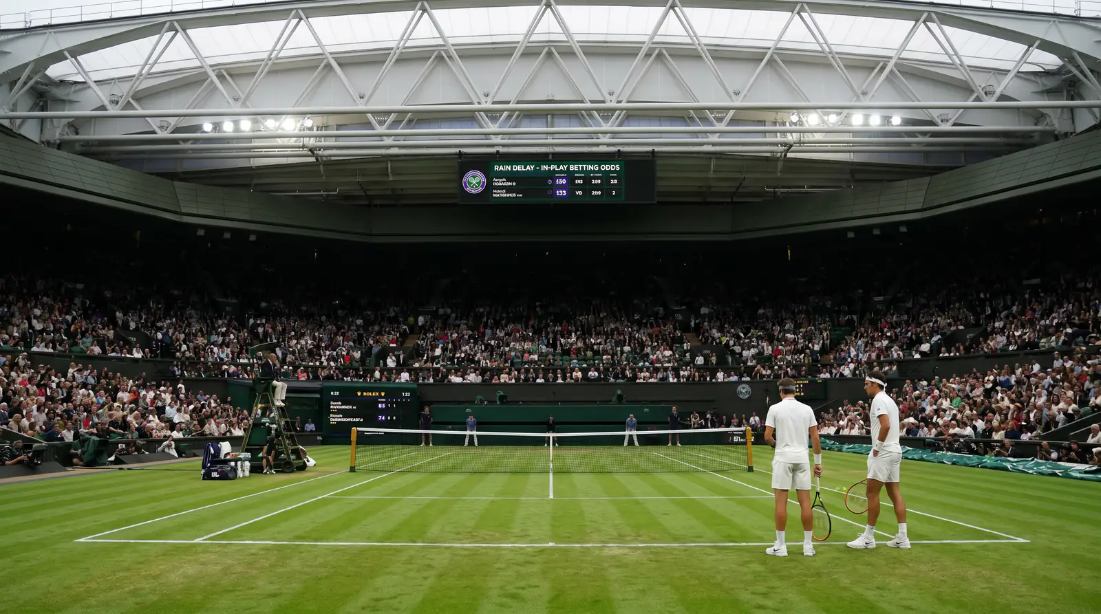 Wimbledon Centre Court retractable roof fully closed during match play