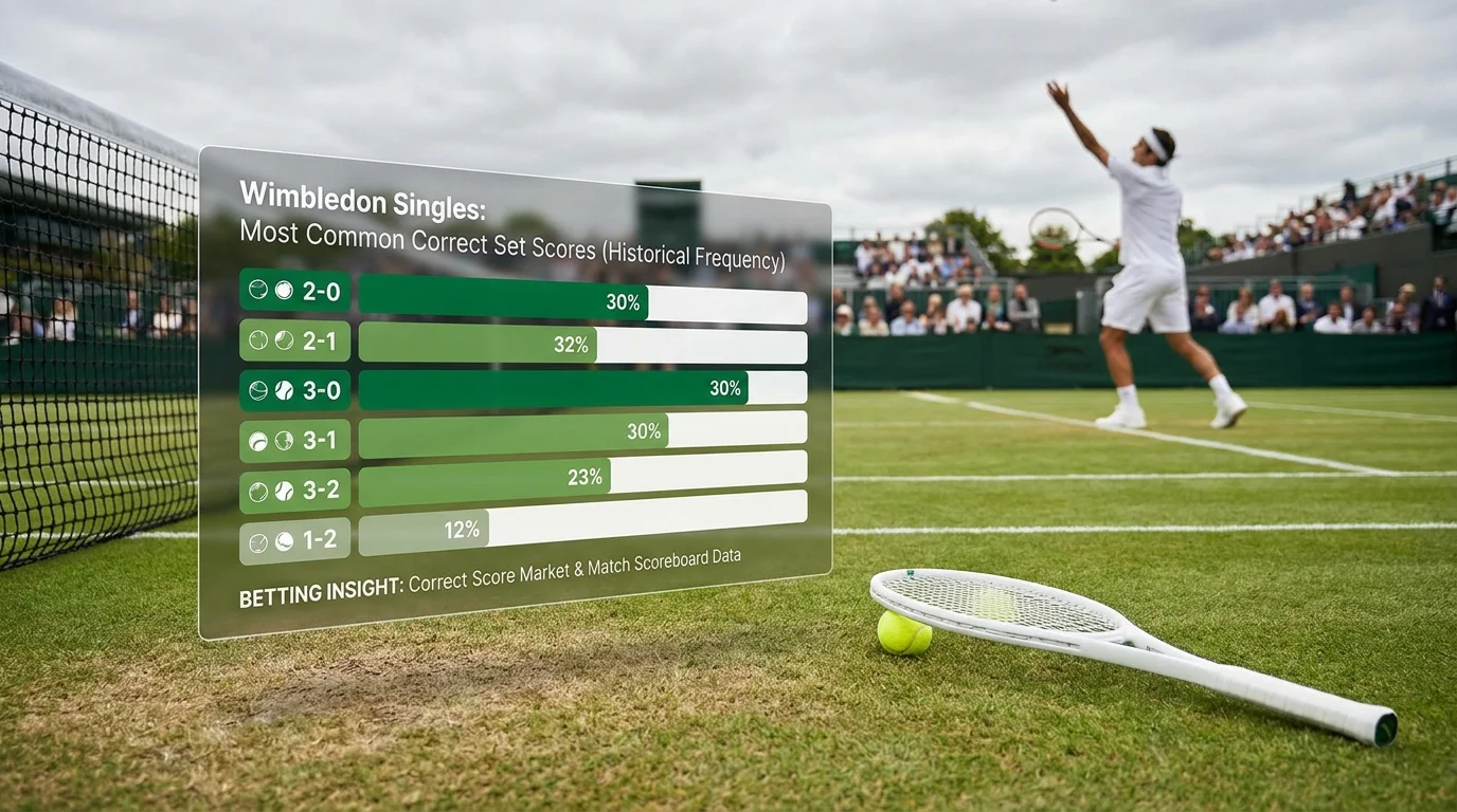 Bar chart showing most common correct set scores in Wimbledon singles historically