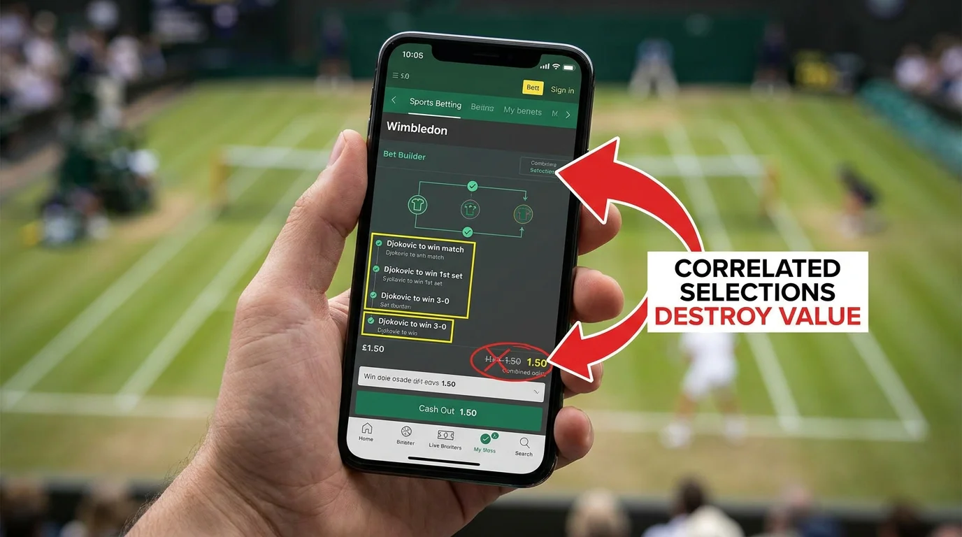 Diagram showing correlated Wimbledon Bet Builder selections that destroy value