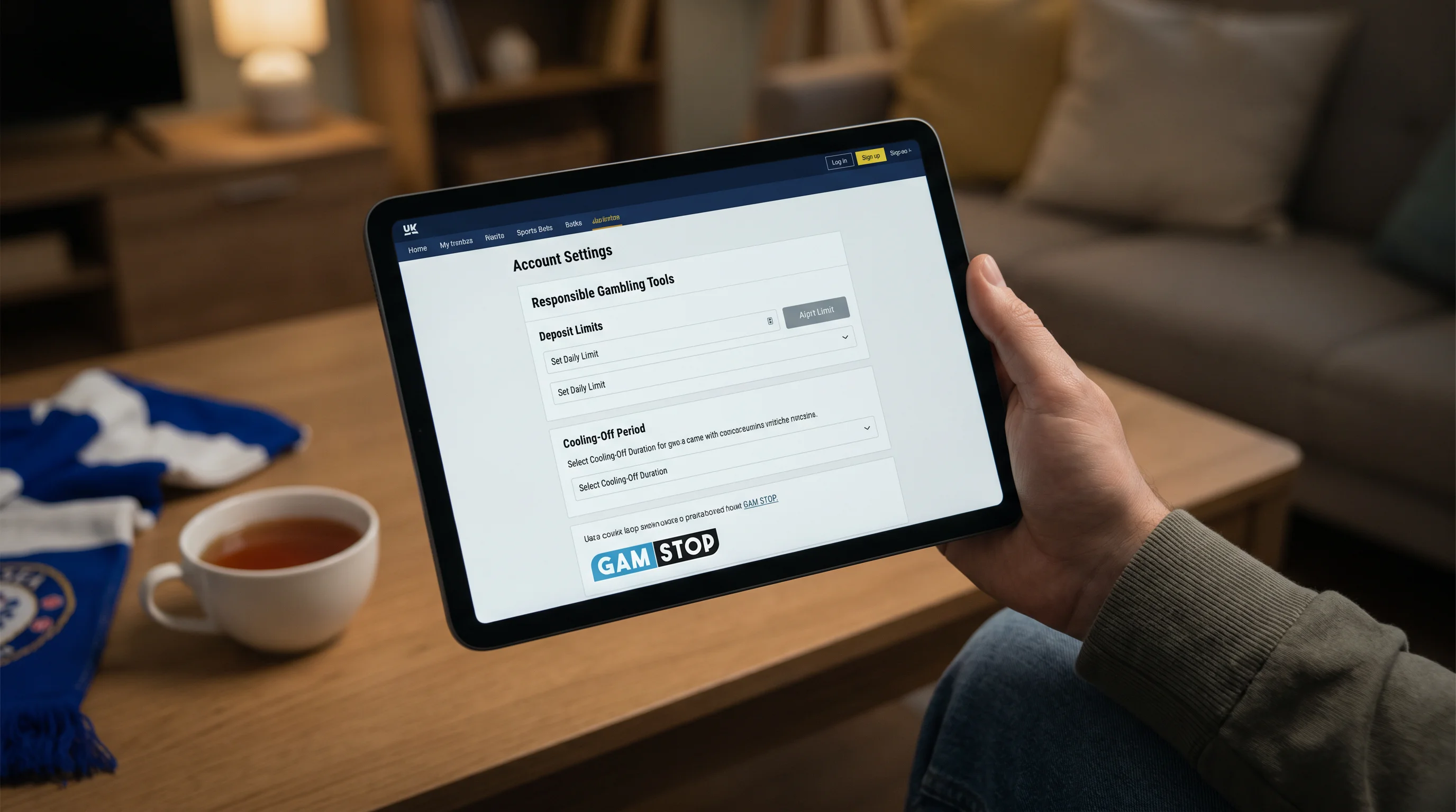 UK bookmaker account settings showing deposit limit and cooling-off period options