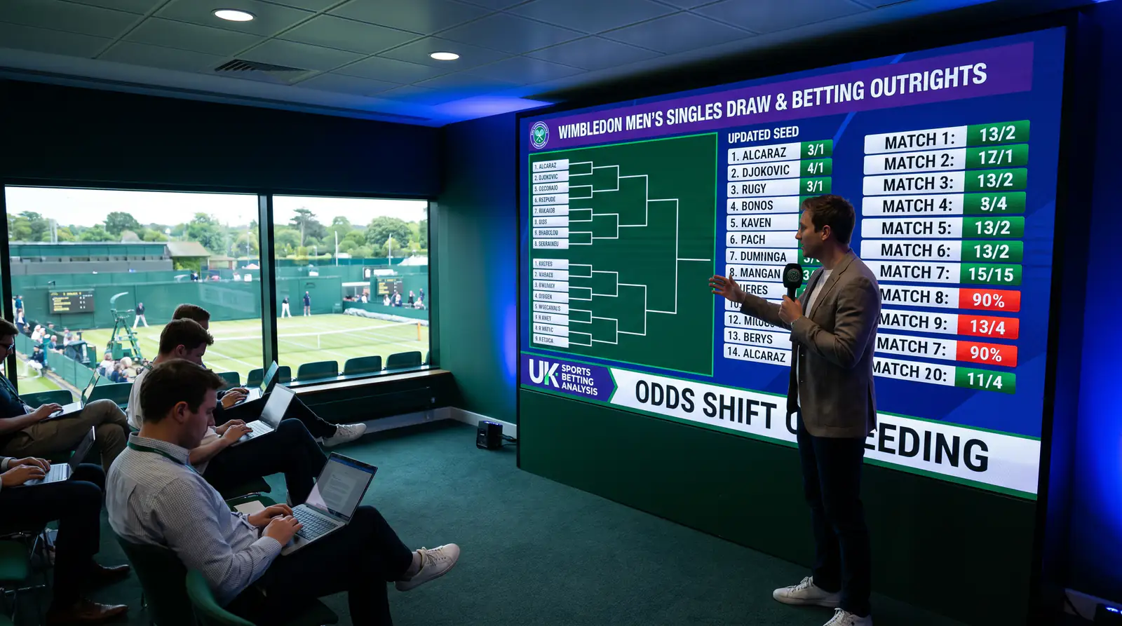 Wimbledon tournament bracket draw announcement with odds reacting to seedings
