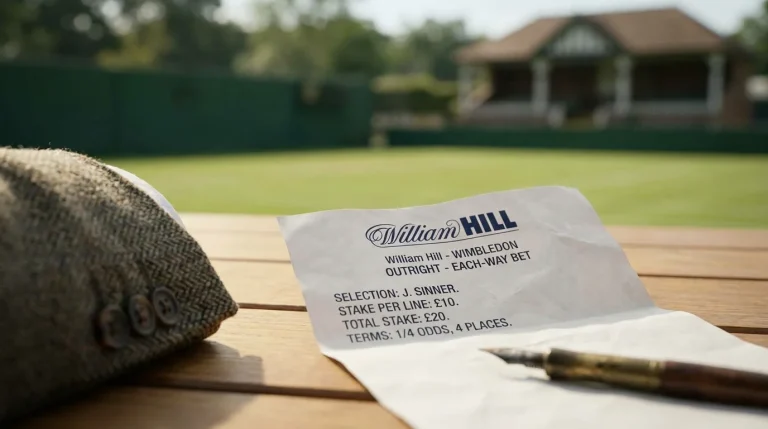 Wimbledon outright betting slip showing each-way stake and place terms