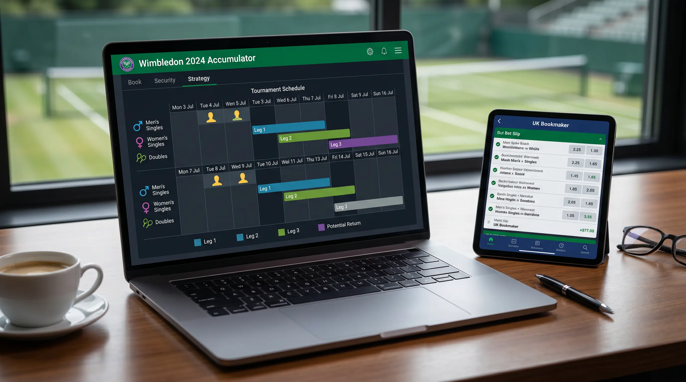 Calendar view showing Wimbledon fortnight schedule for accumulator management planning
