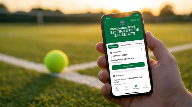 Mobile phone showing Wimbledon betting promotions and free bet offers