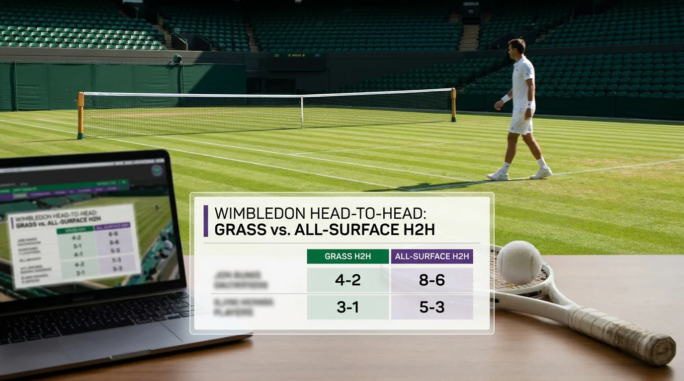 Statistical comparison chart showing grass H2H versus all-surface H2H at Wimbledon