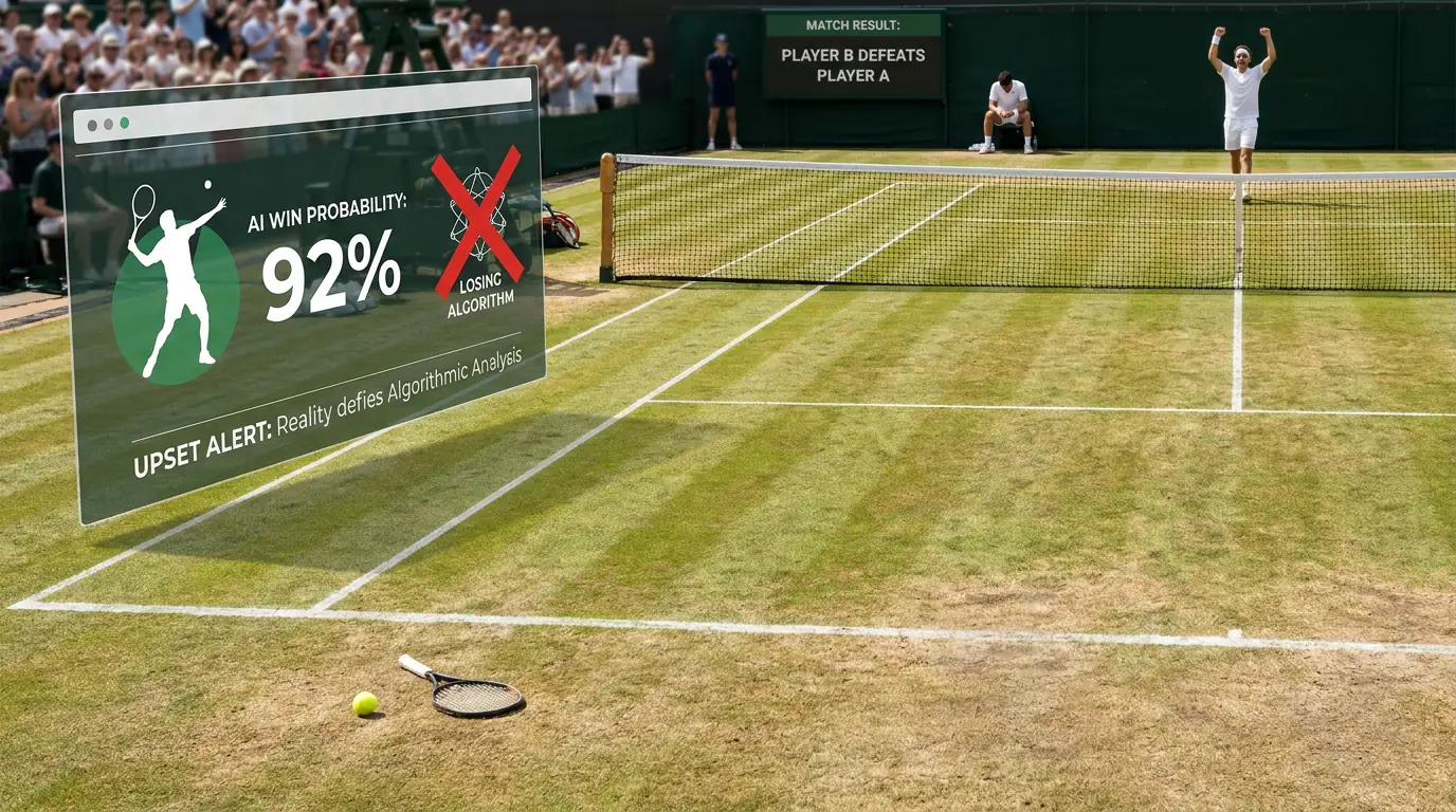 Tennis upset on Wimbledon grass court demonstrating limits of AI prediction accuracy