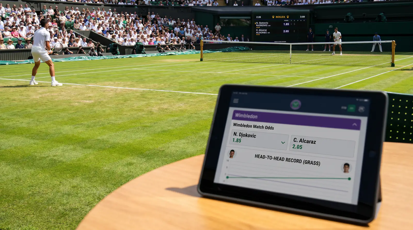 Bookmaker odds screen showing Wimbledon match price affected by head-to-head record