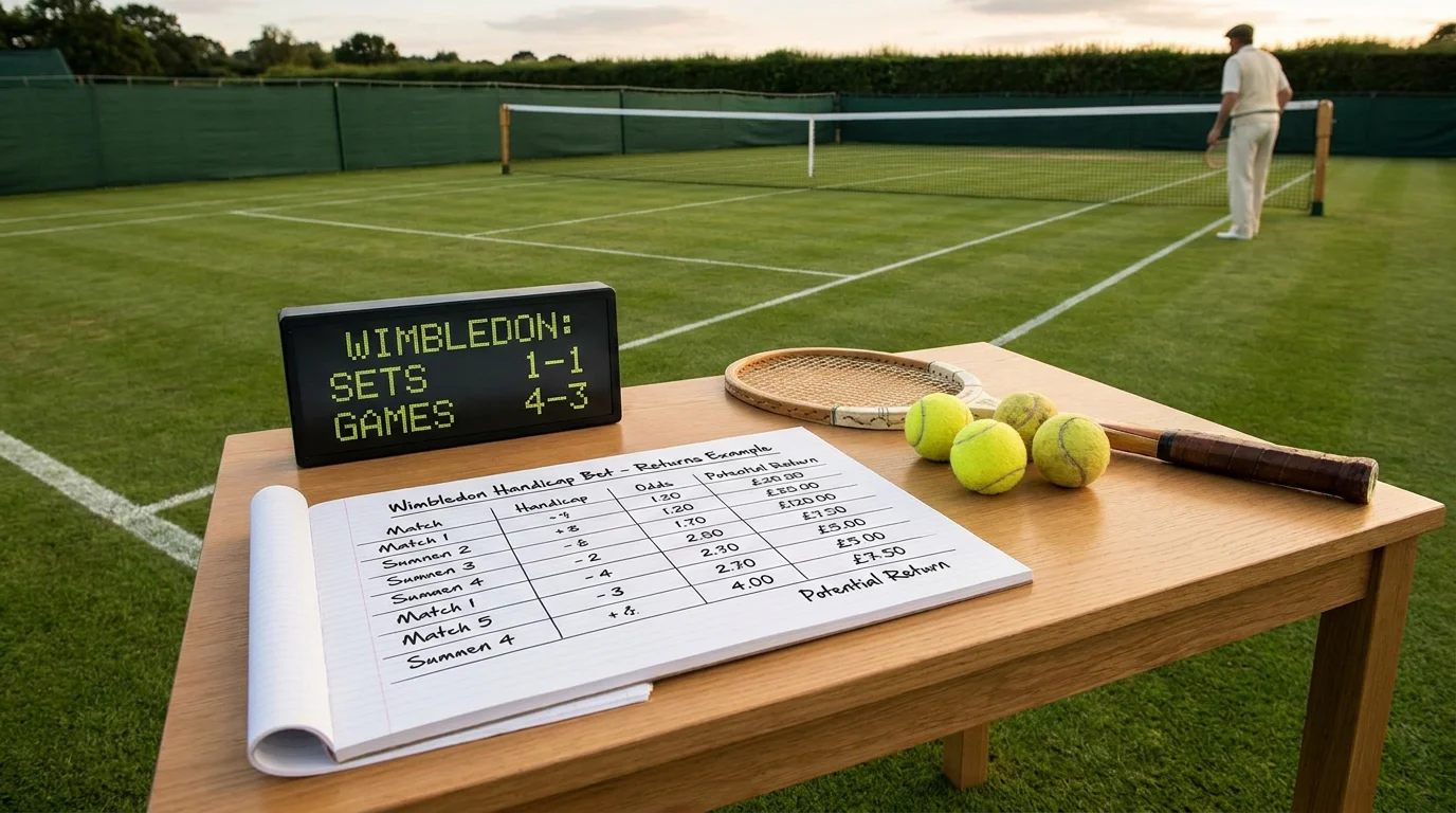 Clean table showing handicap bet returns calculation for Wimbledon match example