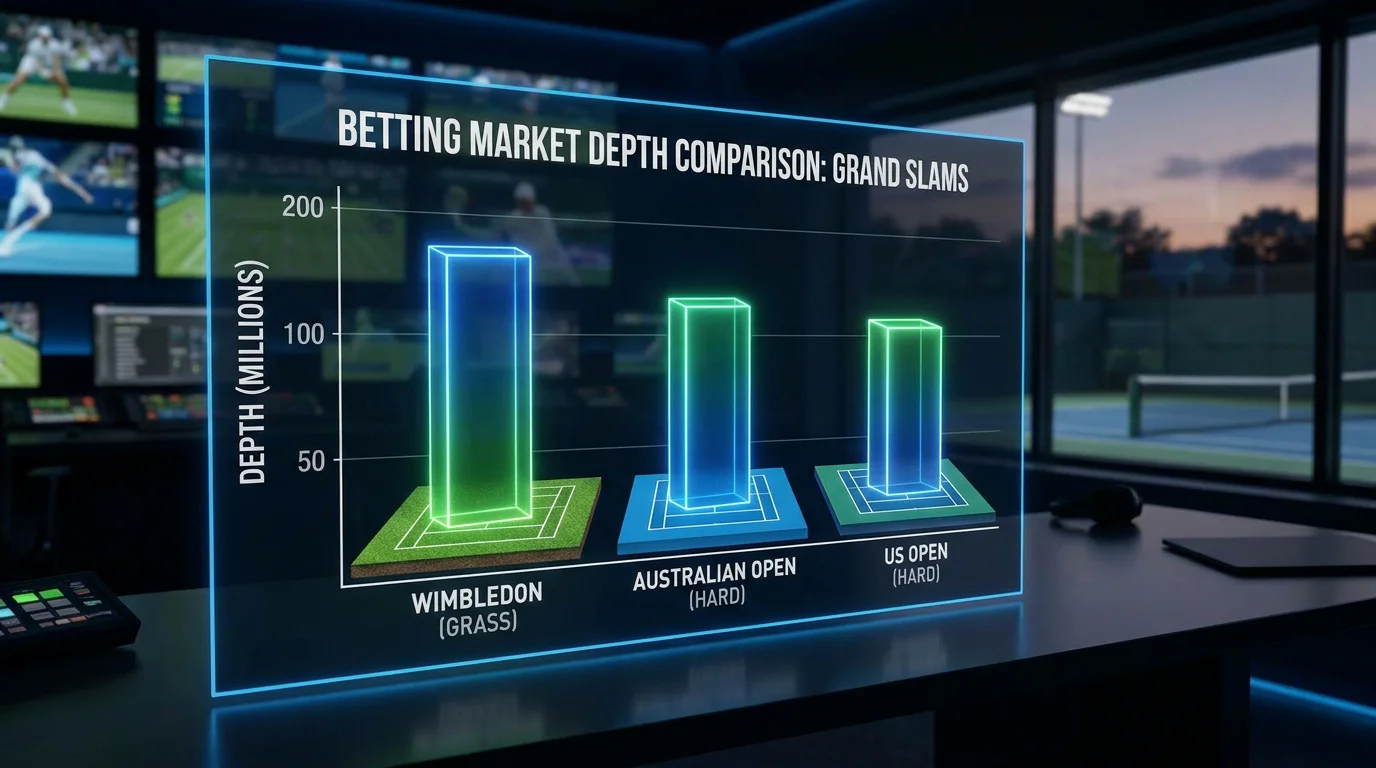 Chart comparing betting market depth at Wimbledon versus Australian Open and US Open