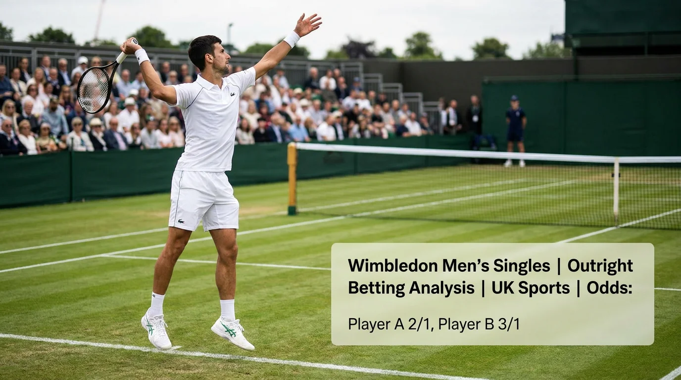 Tennis player delivering powerful serve on Wimbledon grass court in match