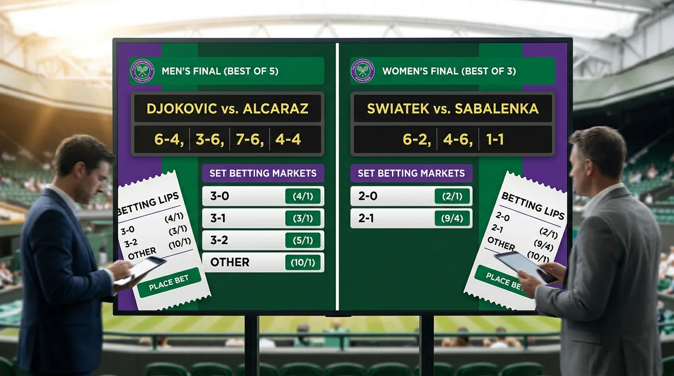 Comparison of set betting markets for men's five-setter versus women's three-setter at Wimbledon