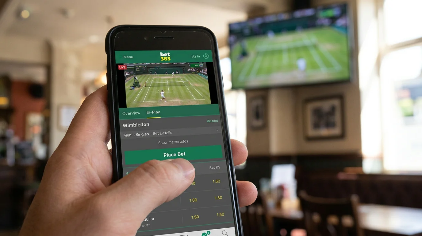 Close-up of mobile screen showing fast Wimbledon in-play bet placement in progress