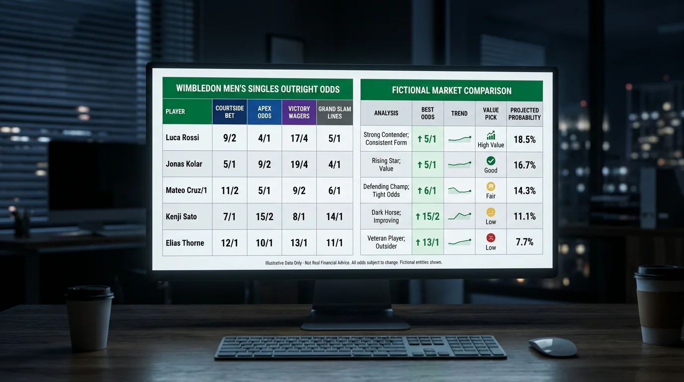 Side-by-side comparison of Wimbledon outright odds across multiple bookmakers showing price differences