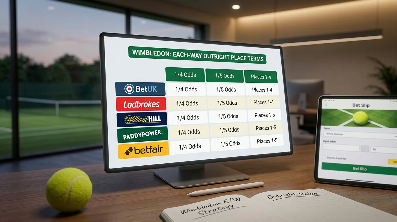 Comparison chart of Wimbledon each-way place terms across UK bookmakers