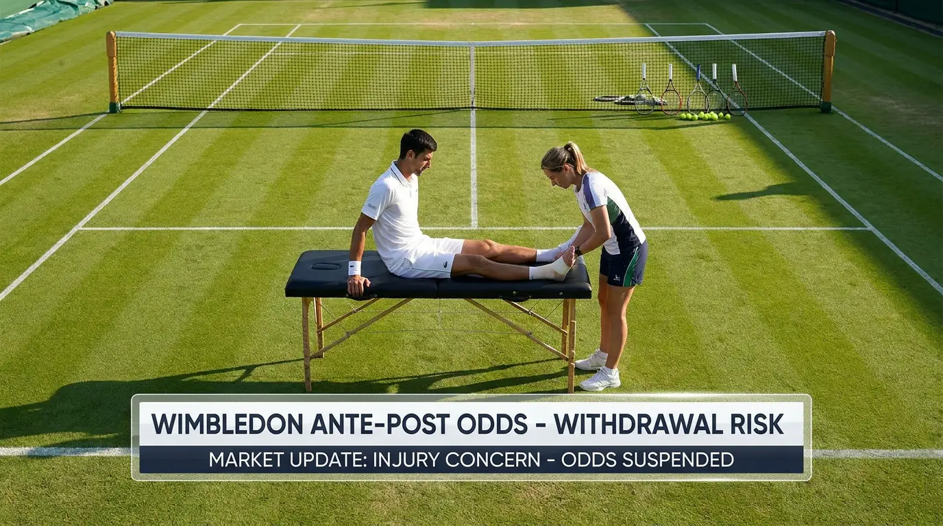 Tennis player receiving physiotherapy treatment illustrating ante-post withdrawal risk