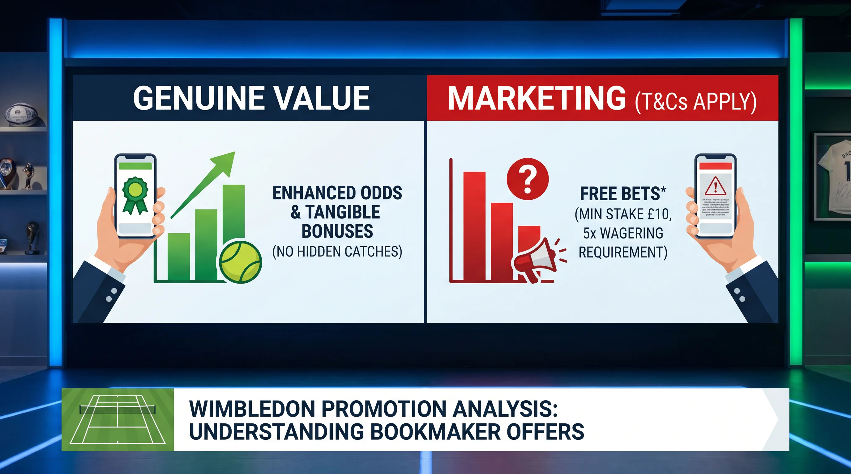 Comparison chart showing genuine value versus marketing in Wimbledon betting promotions