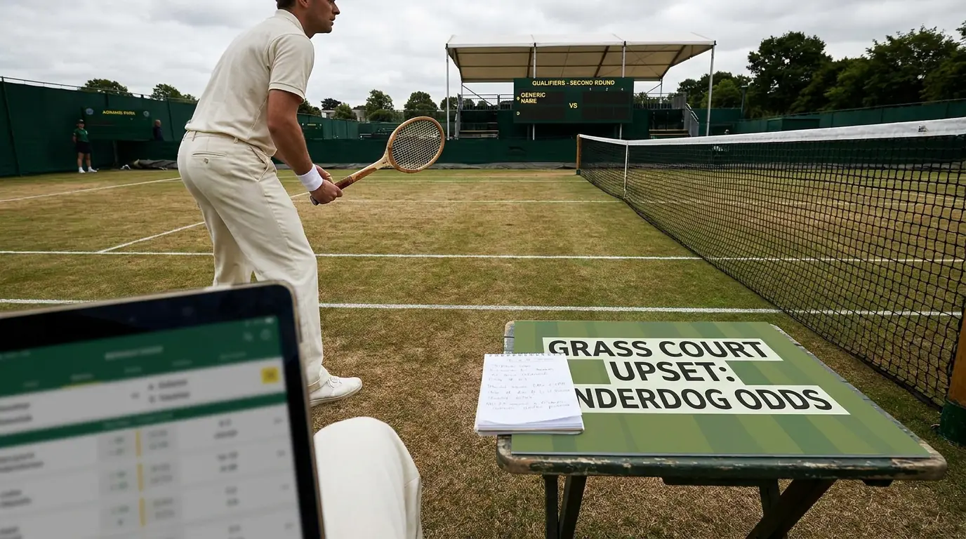 Tennis qualifier competing on Wimbledon grass courts at Aorangi Park