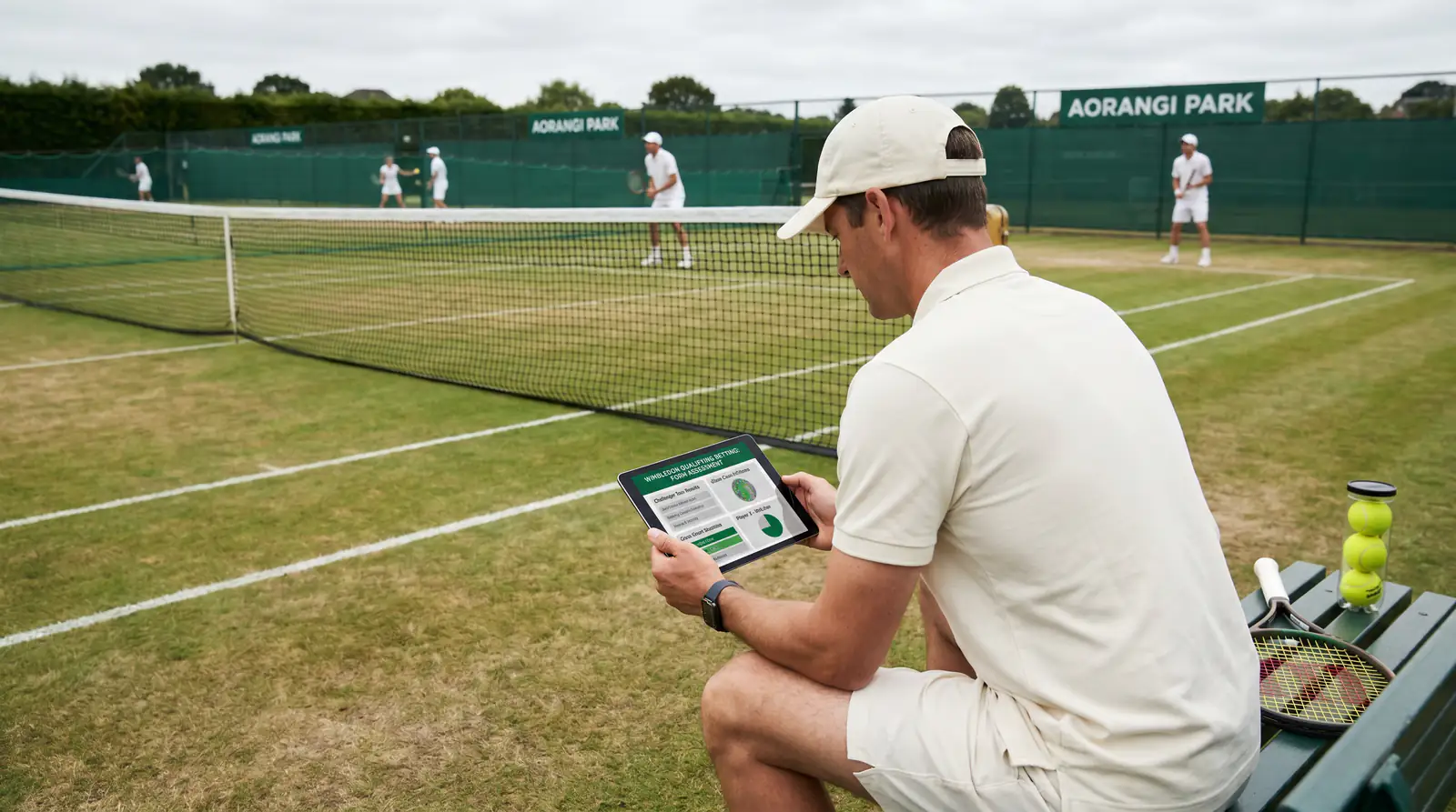 Tennis analyst reviewing challenger-level results for Wimbledon qualifying form assessment