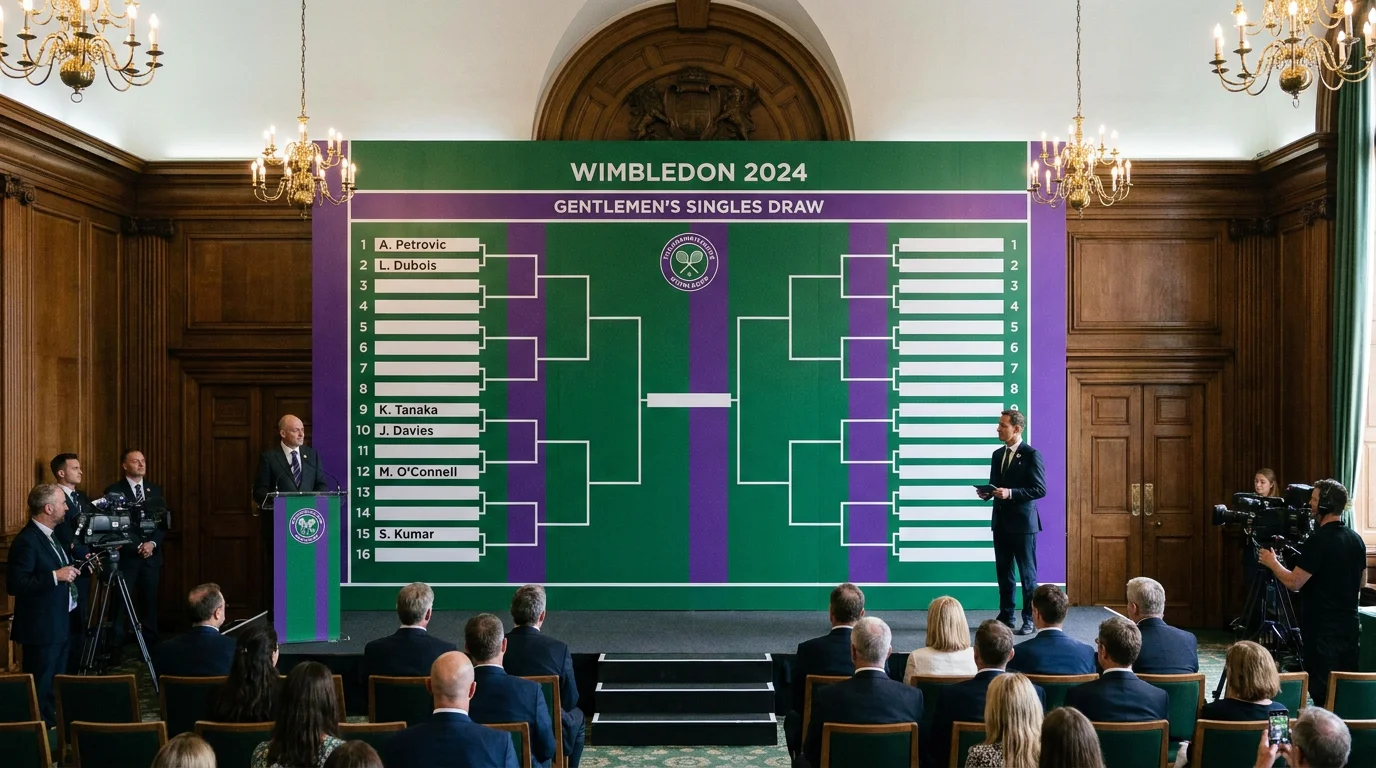 Wimbledon draw ceremony board showing seeded players and their positions in the men's singles bracket