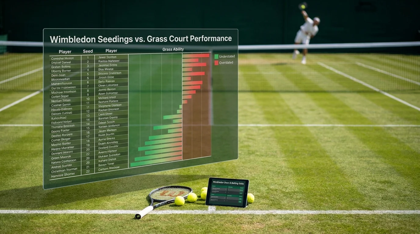 Chart showing cases where Wimbledon seedings overstated or understated player grass ability