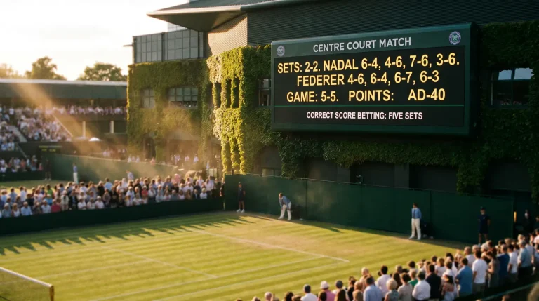 Wimbledon match scoreboard showing set results for set betting analysis
