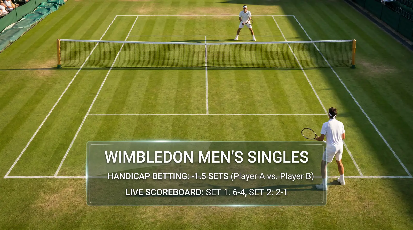 Betting interface showing minus 1.5 sets handicap on Wimbledon men's singles match
