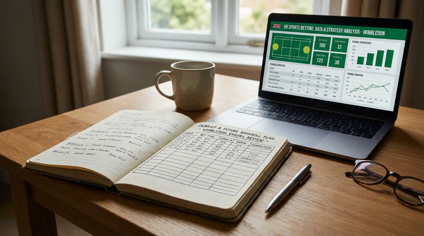 Notebook showing structured bankroll and staking plan for correcting Wimbledon betting errors