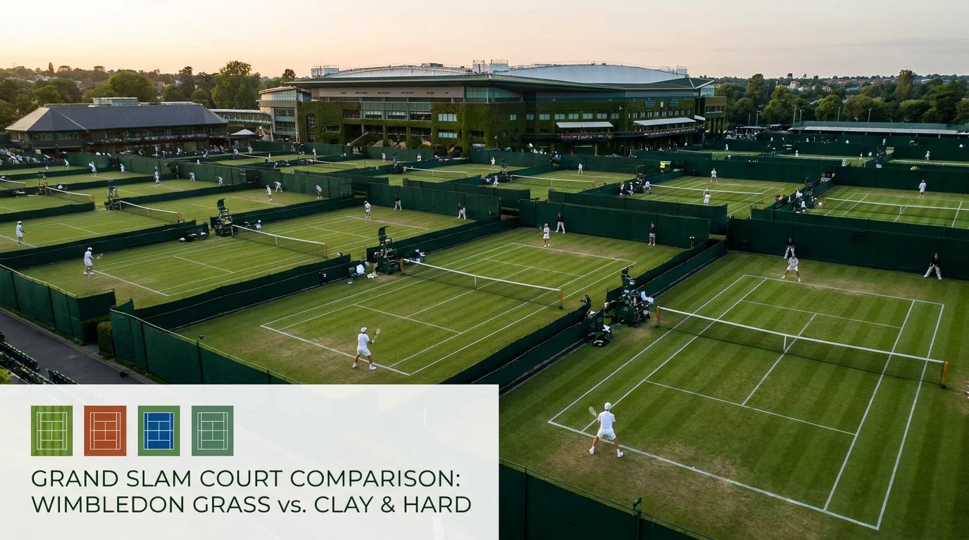 Aerial view of Wimbledon All England Club grounds showing unique grass-court layout