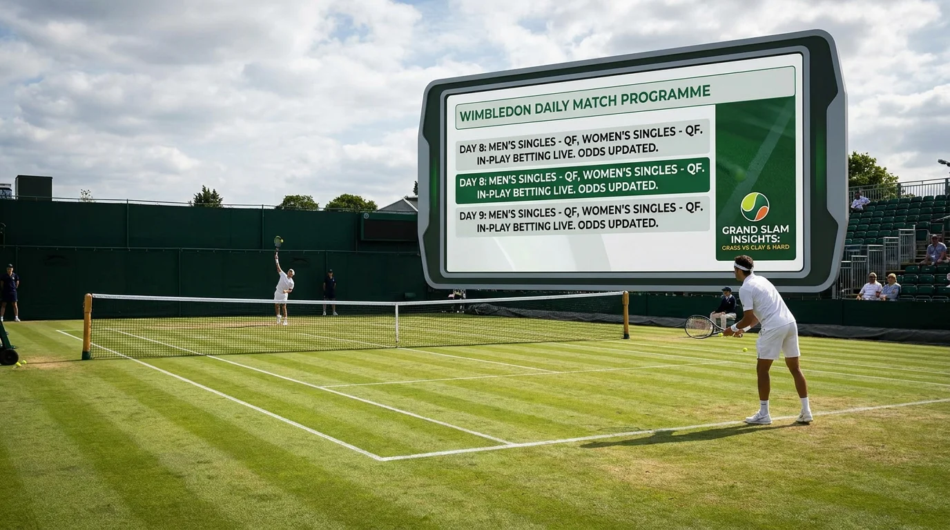 Wimbledon two-week tournament schedule showing daily match programme for in-play bettors