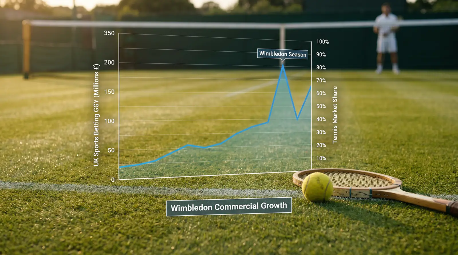 Line chart showing UK tennis betting market growth with Wimbledon as peak seasonal event