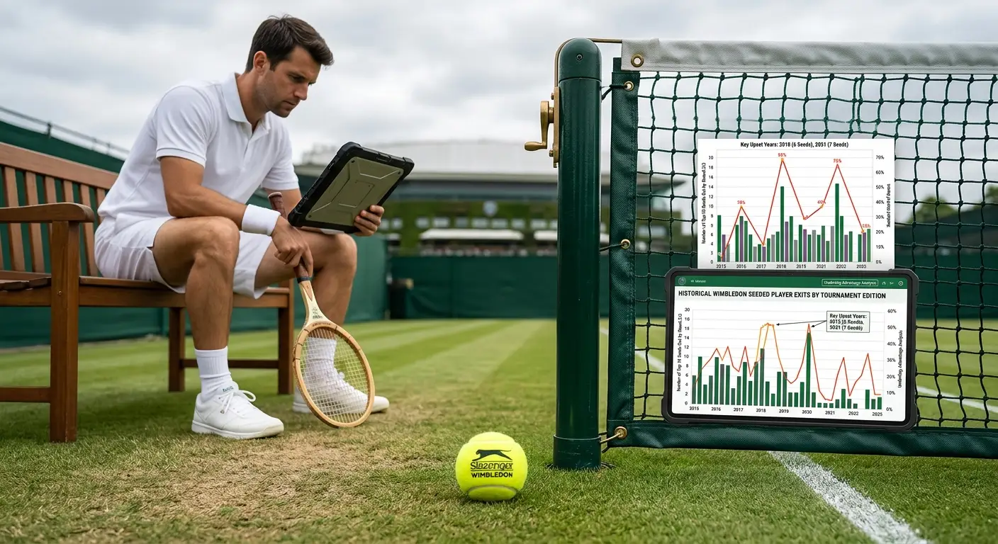 Historical data visualisation of Wimbledon seeded player exits by tournament edition
