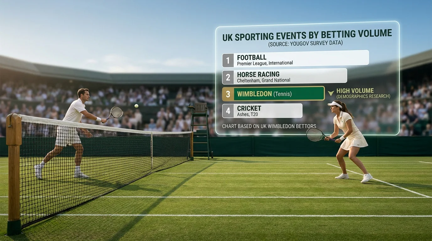 Chart ranking UK sporting events by betting volume showing Wimbledon's tennis position