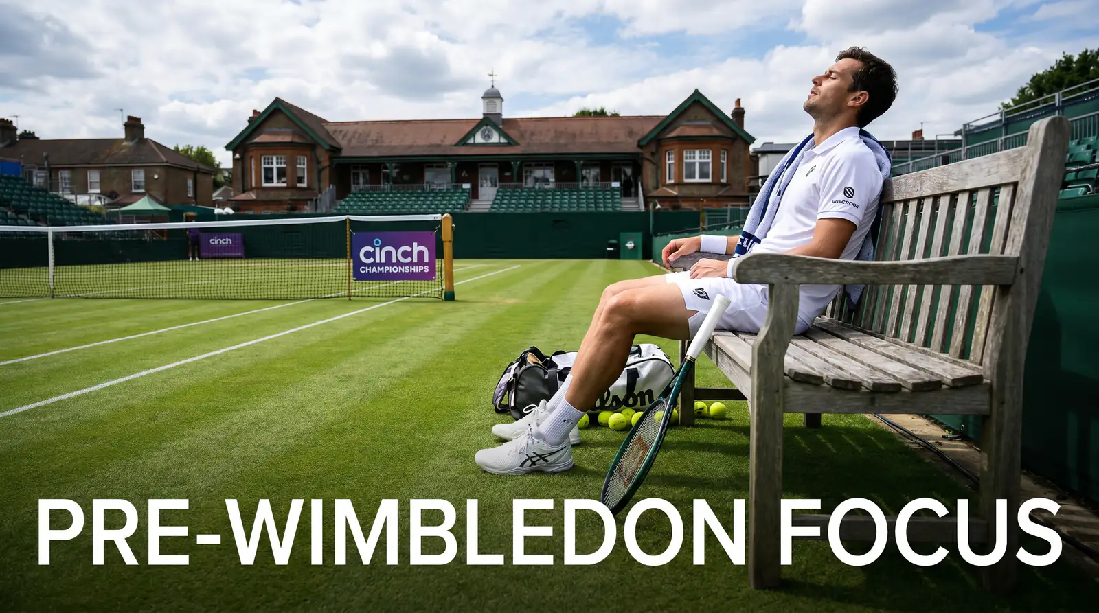 Tennis player conserving energy at Queen's Club before peak Wimbledon performance